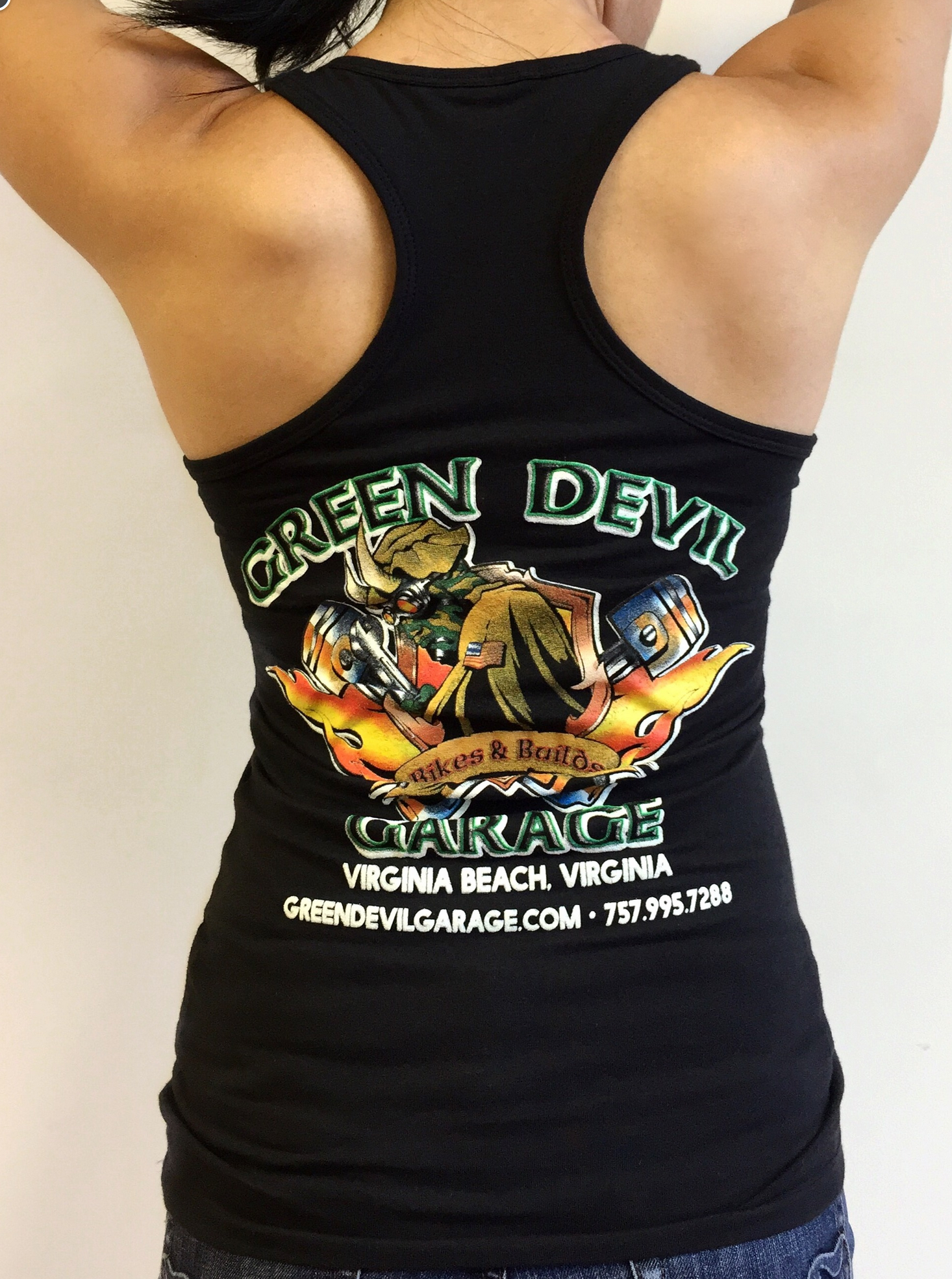 BIKES BUILDS WOMEN S FITTED TANK TOP Green Devil Garage